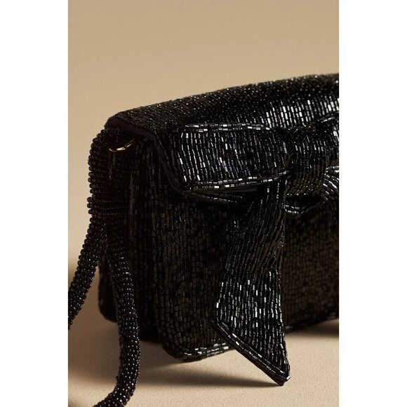 By Anthropologie Beaded Wristlet Black Bow Detail - Picture 4 of 5